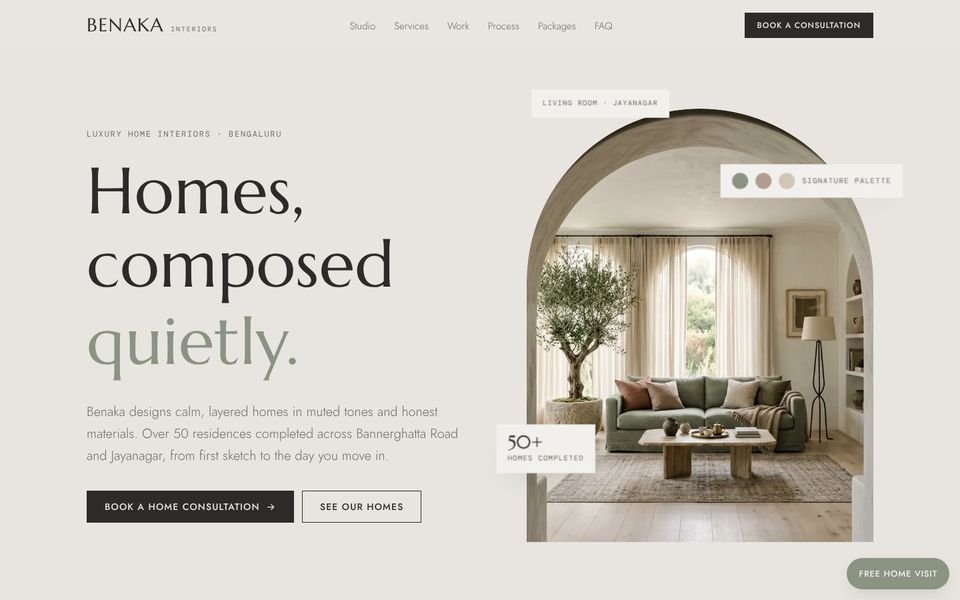 Home page of the Benaka Interiors website