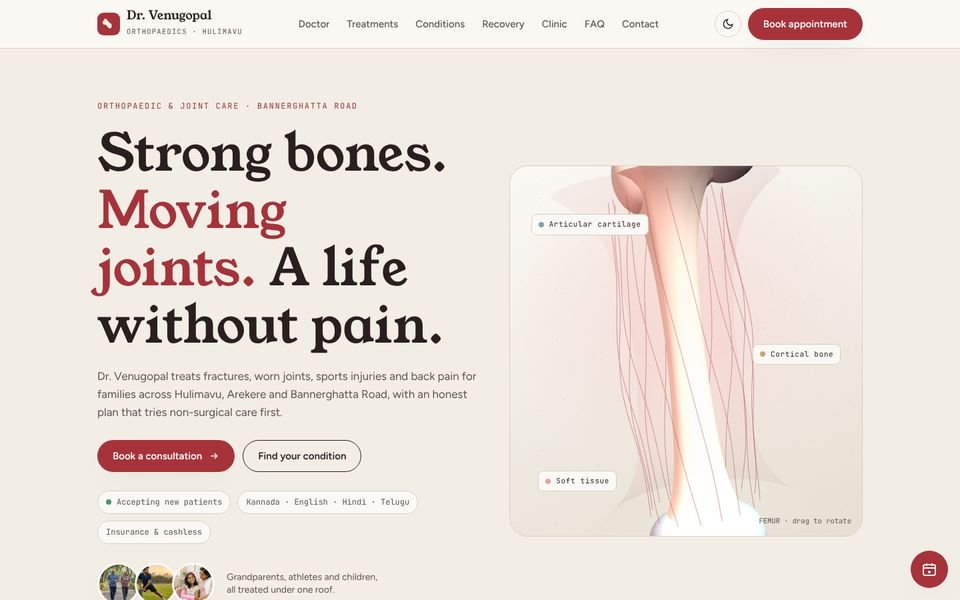 Home page of the Dr. Venugopal Orthopaedics website