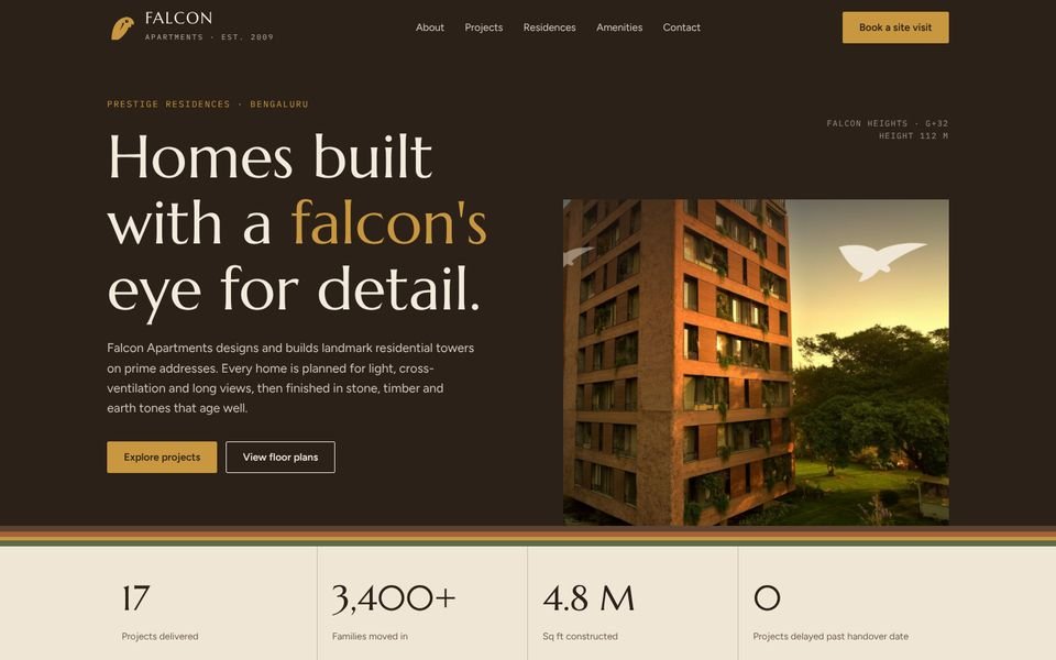 Home page of the Falcon Apartments website