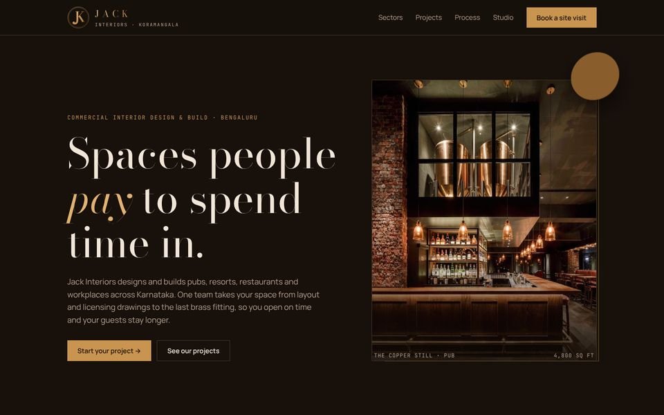 Home page of the Jack Interiors website