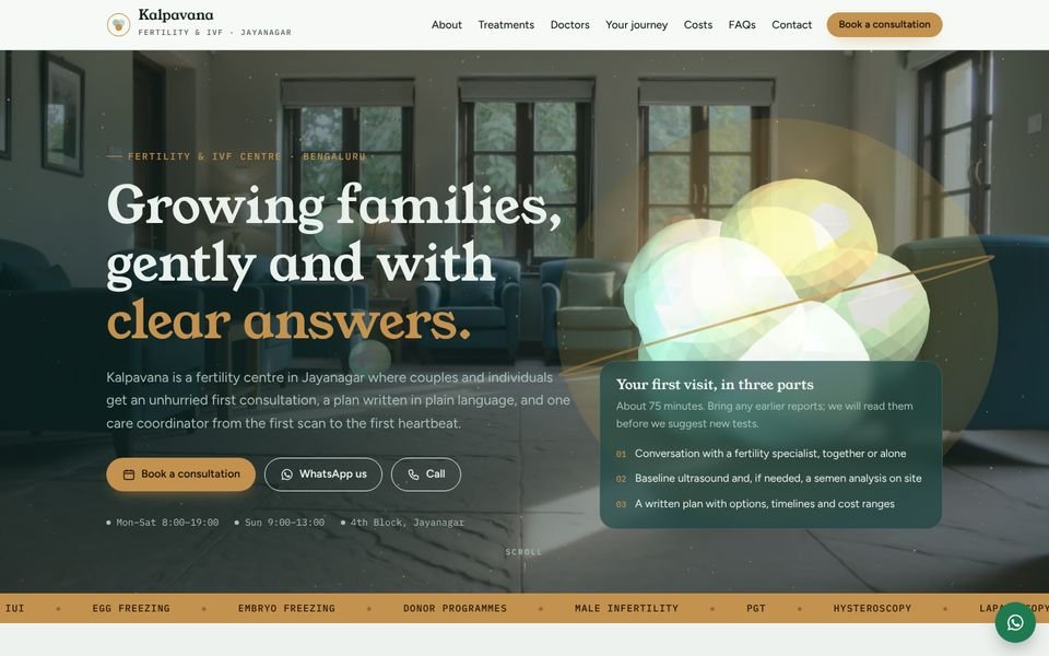 Home page of the Kalpavana Fertility website