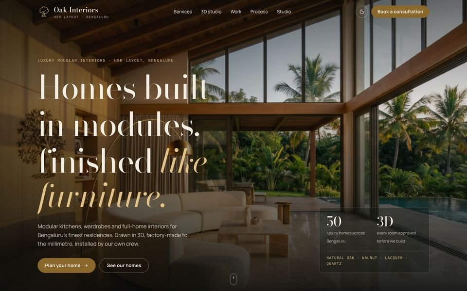 Home page of the Oak Interiors website