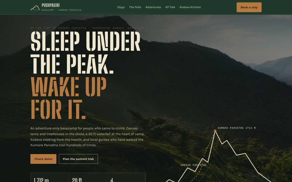 Home page of the Pushpagiri Basecamp website